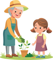 Grandmother And Granddaughter Gardening Together Outdoors