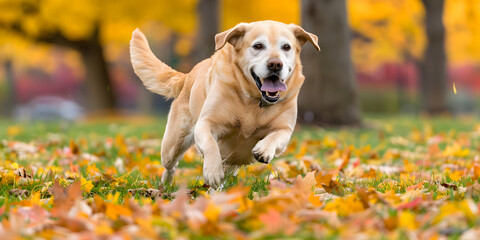 Labrador Retriever Correndo Feliz em um Campo Gramado