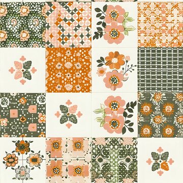 Colorful Patchwork Quilt with Floral and Geometric Elements