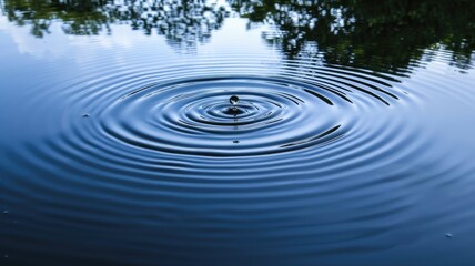 Fototapeta premium Water droplet creates ripples in calm pond