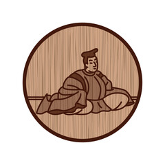 木彫り風円形シンプル百人一首　大江千里