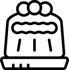 Pudding with three chocolate balls on top, sitting on a plate, represented by a simple line art drawing