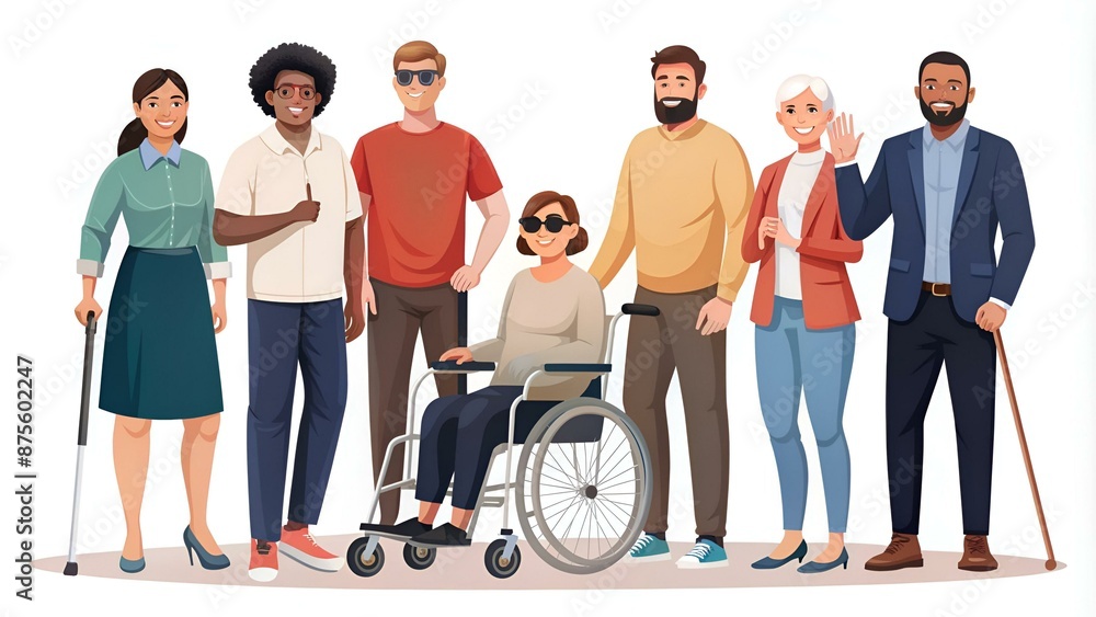 Wall mural inclusion and diversity concept. vector flat people character illustration. happy male and female gr