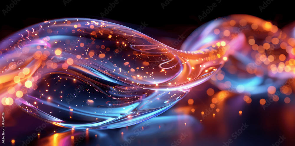 Poster 3d render of abstract colorful and iridescent spiral lines on black background