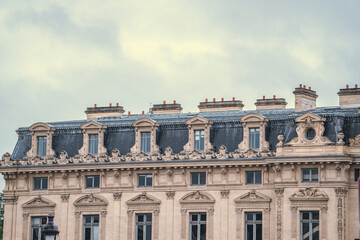 Close up details of Paris historic buildings