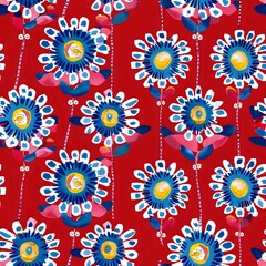 Vibrant Blue and Pink Flower Repeat Design