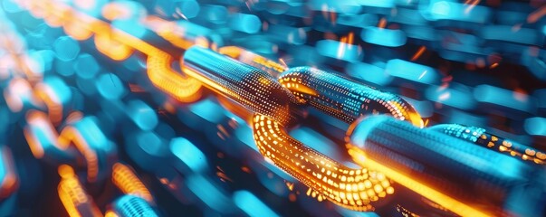 Abstract Chain Link with Blue and Orange Bokeh