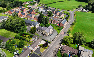 Aerial View of First Donegore Presbyterian Church in Parkgate Village Antrim Northern Ireland