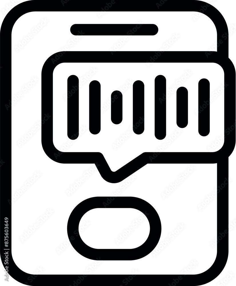 Poster simple black and white icon of a smartphone showing a barcode inside a speech bubble