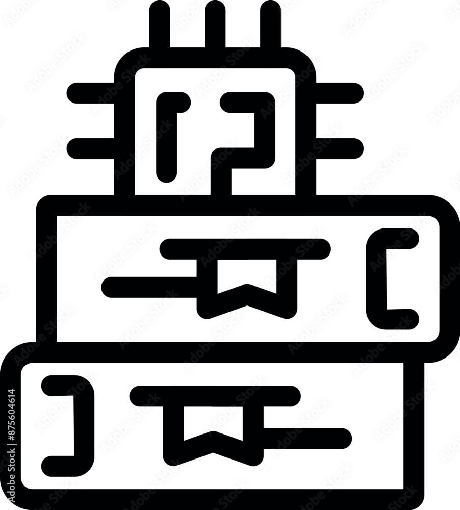 Poster microchip standing on books representing artificial intelligence learning its abilities from studyin