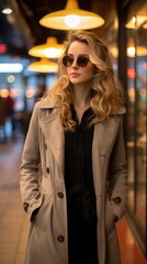 Obraz premium a woman in sunglasses and a trench coat