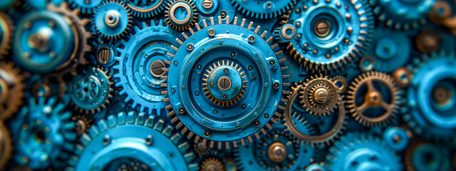Closeup of mechanical gears and clockwork, showcasing precision engineering and vintage technology