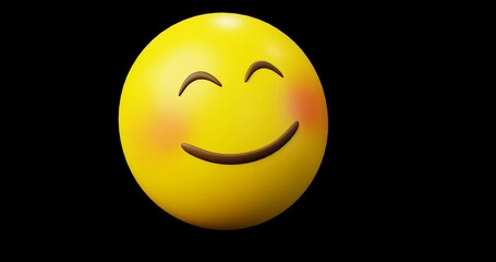3d Emoticon or Smiley blushing smiling yellow ball emoji