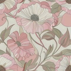 Energetic Pink Flower and Leaf Repeat Design
