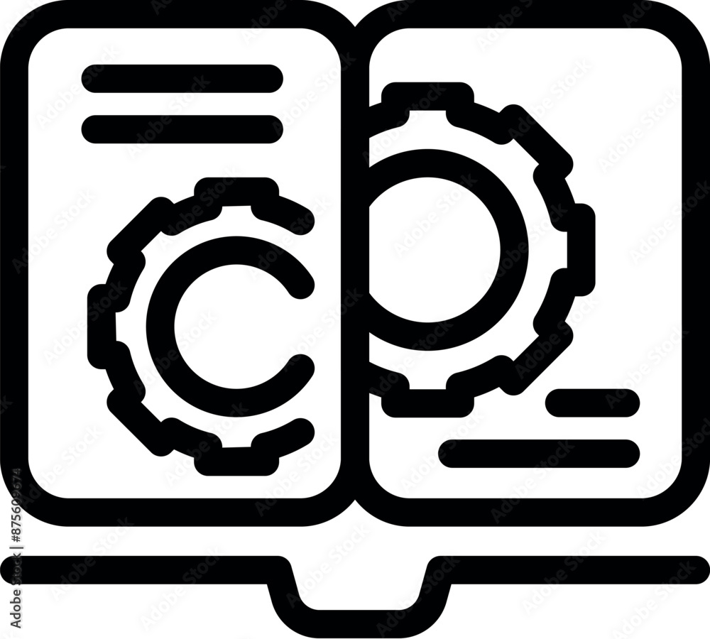 Poster open book illustrating technical documentation with gears on a white background