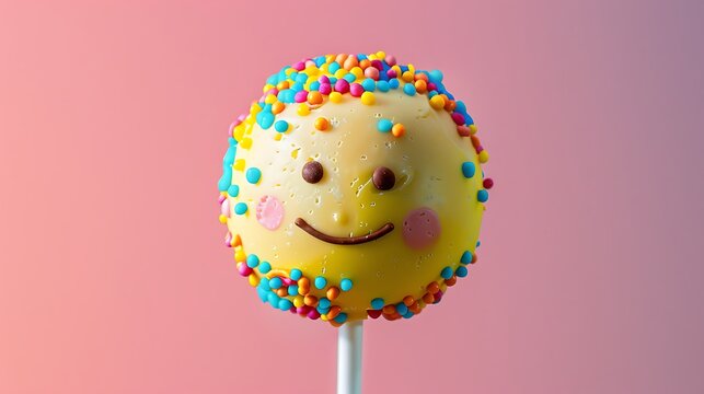 Funny cakepop face isolated on colorful background