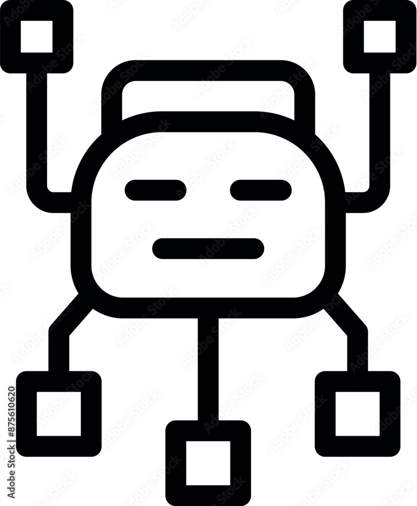Poster simple line icon of a robot connecting to a network, symbolizing automation in data transfer