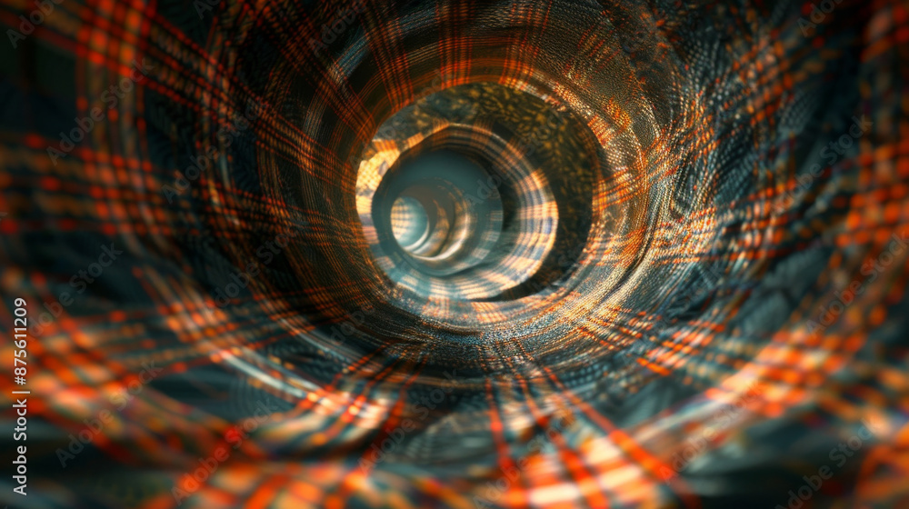 Poster a spiral tunnel with a checkered pattern