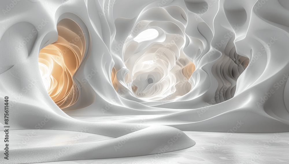 Aufkleber abstract white background with curved lines and smooth waves 3d rendering illustration elegant desig