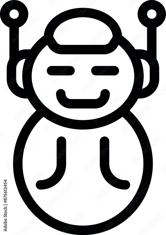 Poster simple icon of a robot smiling with antennae, conveying happiness and approachability