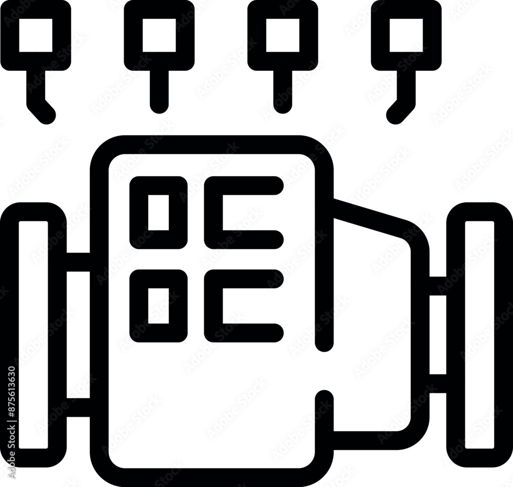 Poster black outline icon representing a data processing unit receiving information signals, symbolizing da