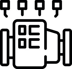 Black outline icon representing a data processing unit receiving information signals, symbolizing data analysis and processing