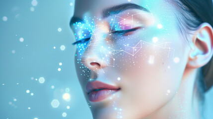Obraz premium 3D illustration of Vitamin B2 promoting skin health with holographic display