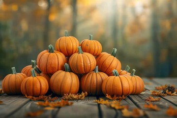 A Pile of Adorable Orange Pumpkins in a Festive Autumn Scene, Perfect for Fall Decorations and Thanksgiving Festivities The Warm Colors of the Pumpkins and Leaves Create a Cozy and Inviting