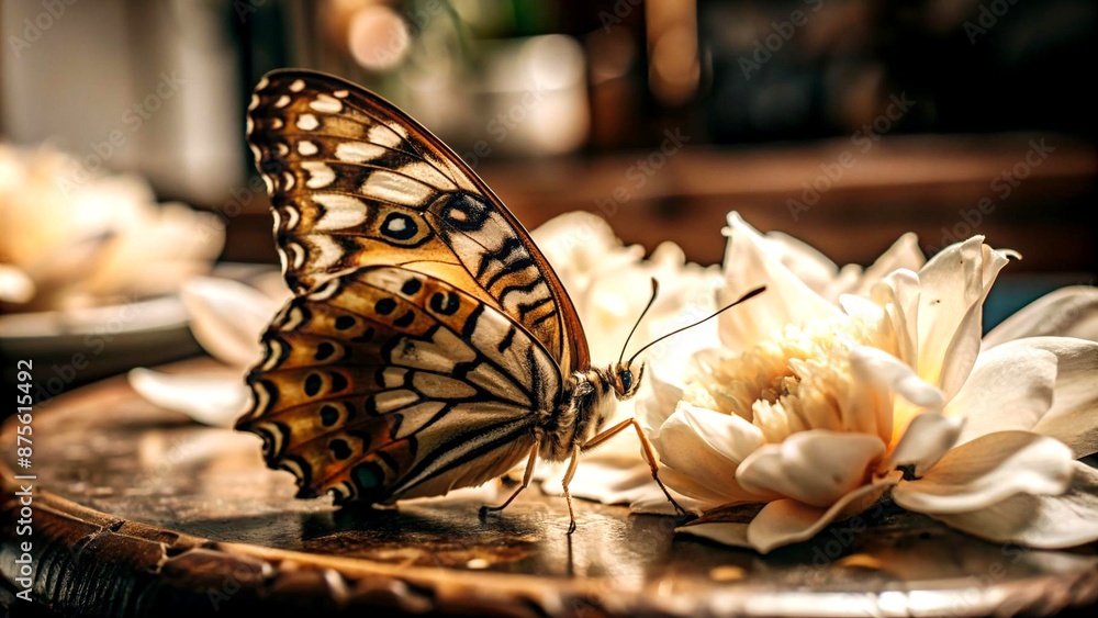 Poster nature's delicates: capturing the grace and tranquility of a butterfly resting on a petal algorithmi