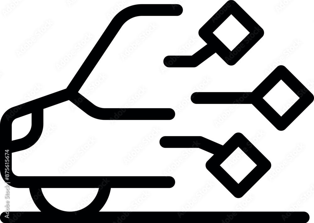 Poster line art icon of a car sharing service sending a location signal