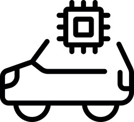 Line icon of a car with a cpu on top, representing ai in transportation