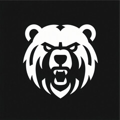 Logo silhouette of angry bear on black background. eps