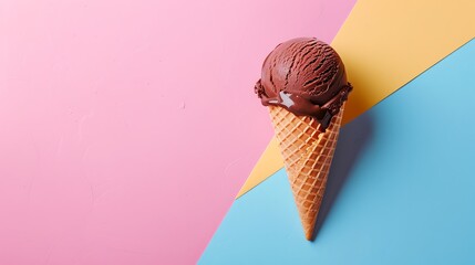 Minimalistic chocolate ice cream concept bright isolated on colorful background