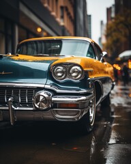 a yellow and blue car