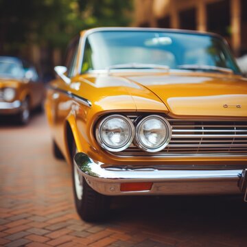 a yellow car parked on the side of the road