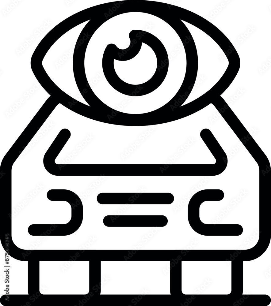 Poster line art icon of a self driving car with an eye on top, representing artificial intelligence and mac