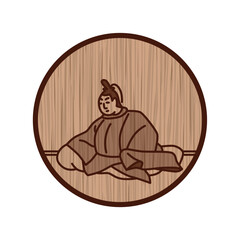 木彫り風円形シンプル百人一首　中納言朝忠