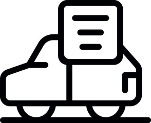 Black and white line art of a delivery truck carrying a package, representing the concept of fast shipping and online shopping