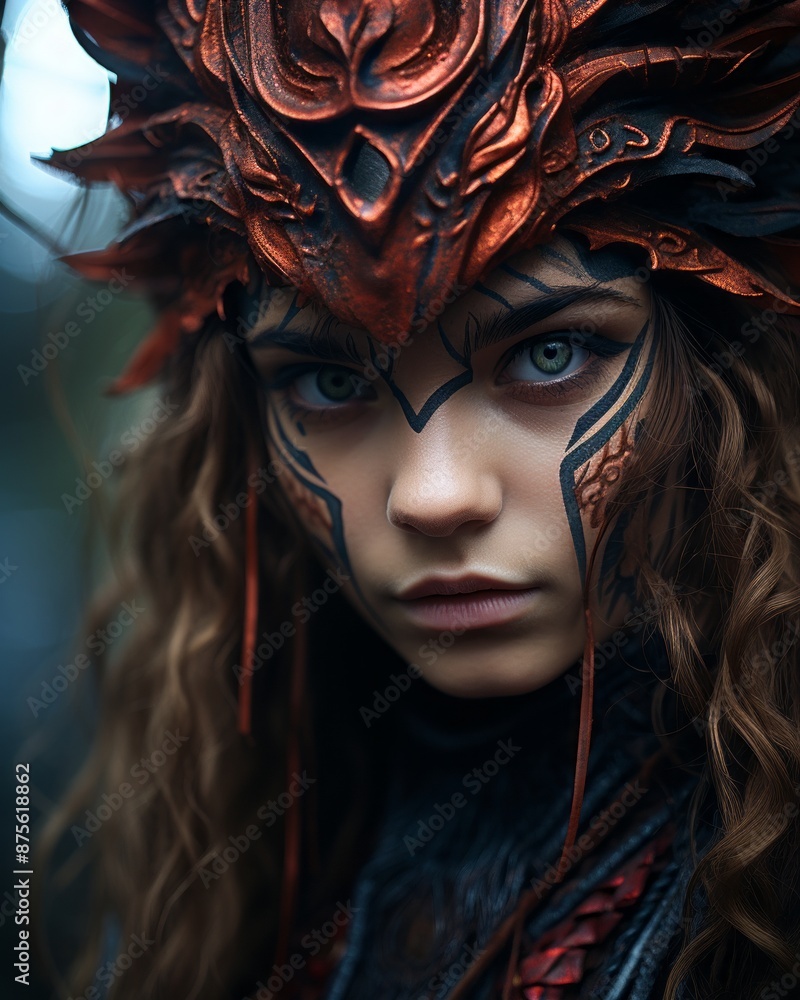 Canvas Prints a young woman with red and black makeup on her face