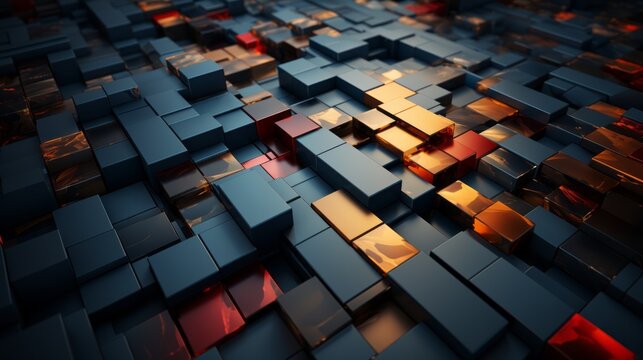 abstract 3d background with red orange and blue cubes