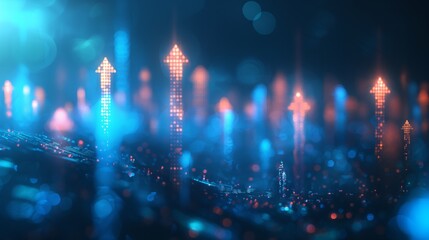  Abstract background with blue glowing arrows pointing up