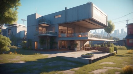 Large concrete villa game style