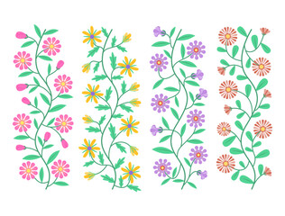 Set of Colorful Flowers Garland for Floral Motif Border Frame Decoration Concept Clip Art