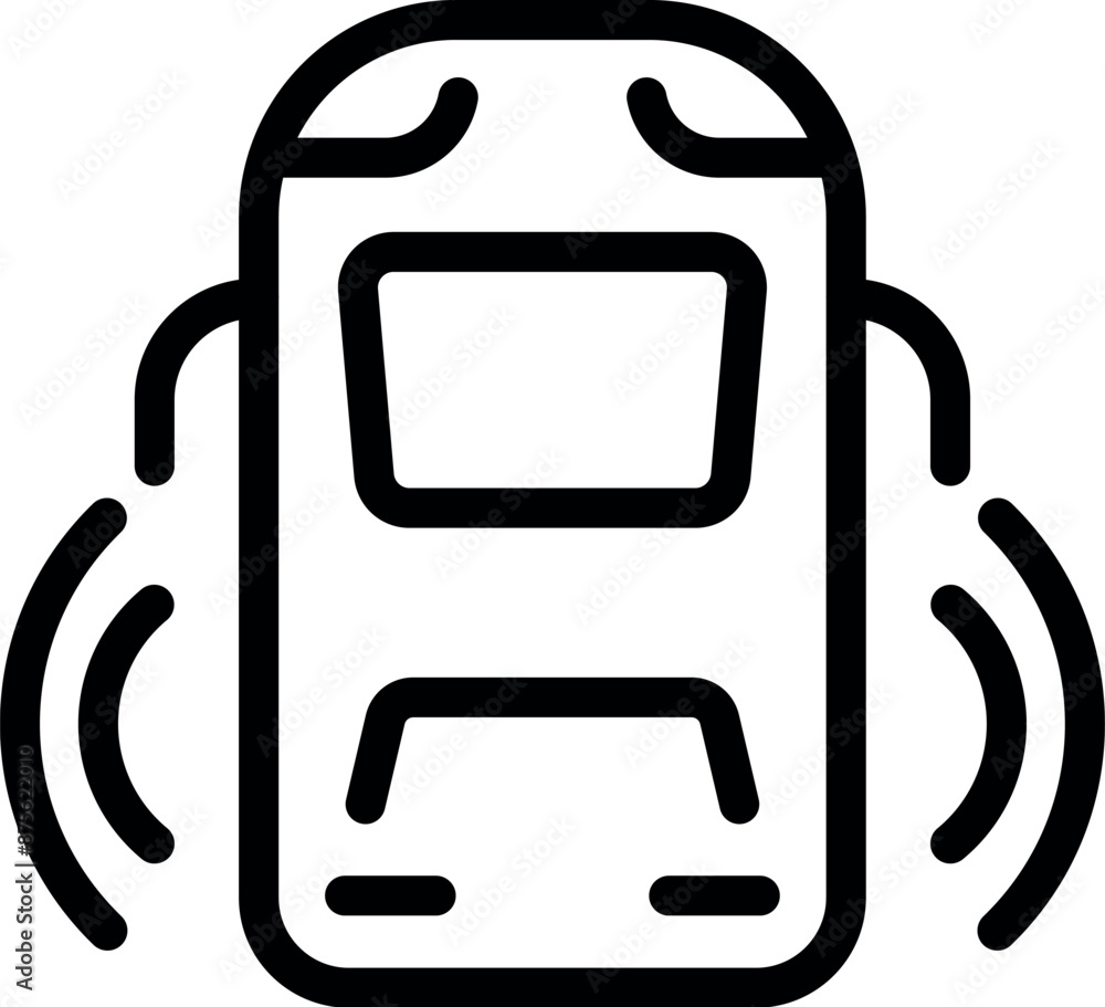 Poster line icon of a self driving bus detecting objects with sensors, representing the future of transport