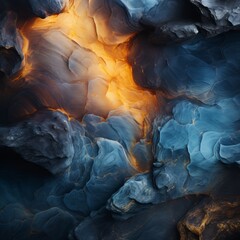 an abstract image of blue and orange rocks