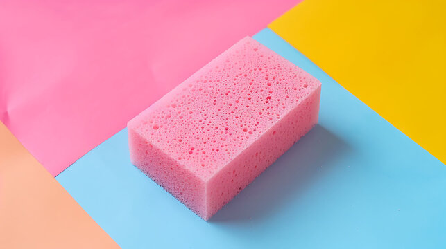 Sponge for cleaning pink color isolated on colorful background