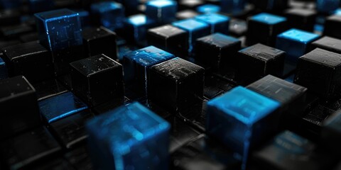 Fototapeta premium Abstract Cubes with Blue Glowing