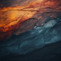 an abstract painting with orange blue and black colors