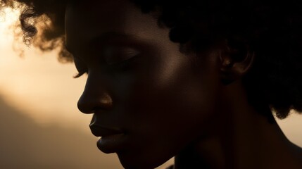 an african american woman with an afro in front of the sun