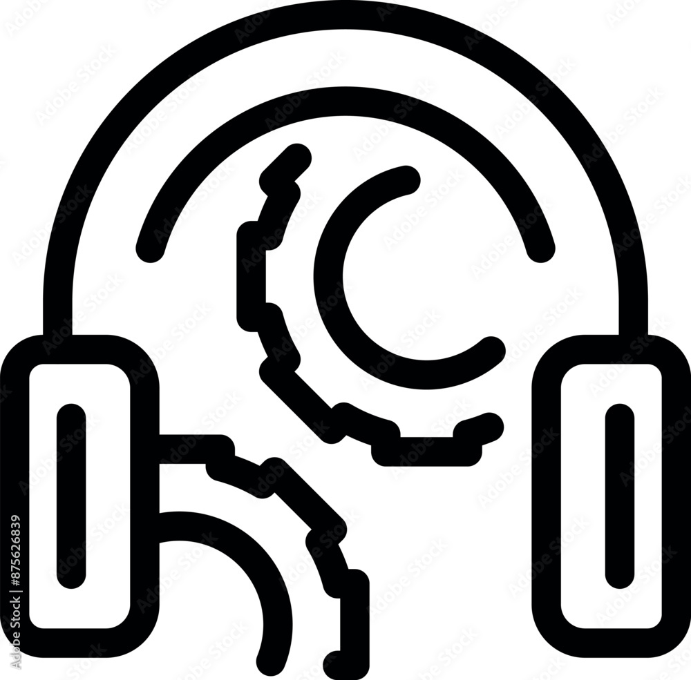 Poster headphones creating gears rotating representing listening to podcast about engineering, technology a